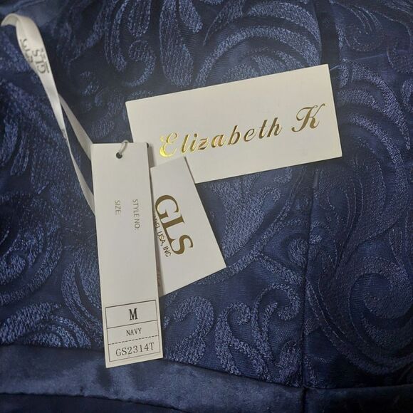 NWT Elizabeth K Lace Bodice Chiffon Navy Blue Semi-Formal Dress, Size M - Picture 15 of 16